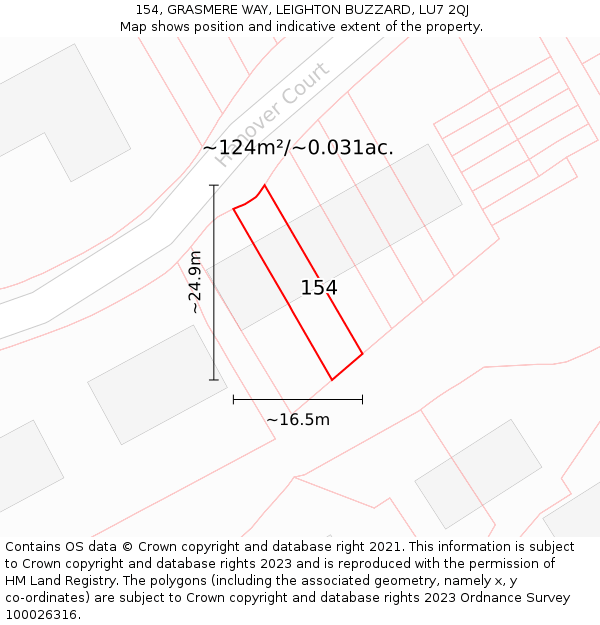 154, GRASMERE WAY, LEIGHTON BUZZARD, LU7 2QJ: Plot and title map