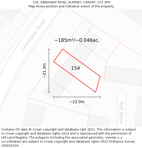 154, GREENWAY ROAD, RUMNEY, CARDIFF, CF3 3PN: Plot and title map