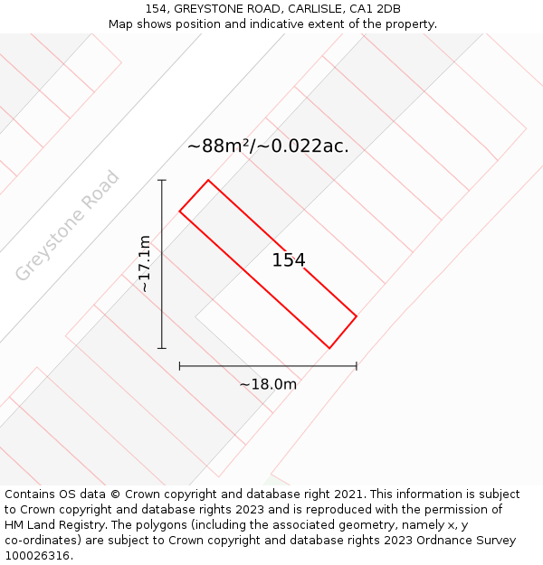 154, GREYSTONE ROAD, CARLISLE, CA1 2DB: Plot and title map