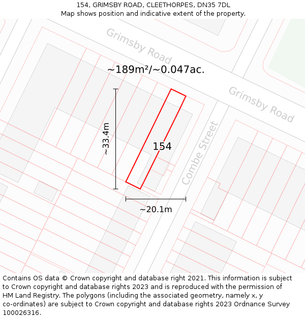 154, GRIMSBY ROAD, CLEETHORPES, DN35 7DL: Plot and title map