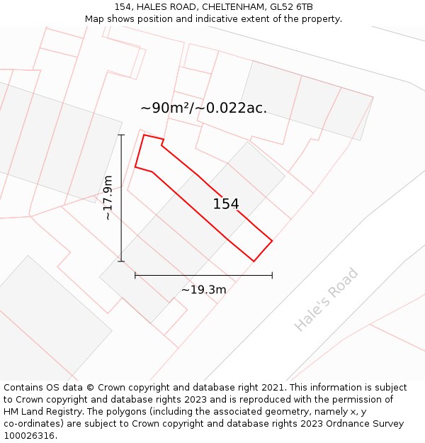 154, HALES ROAD, CHELTENHAM, GL52 6TB: Plot and title map