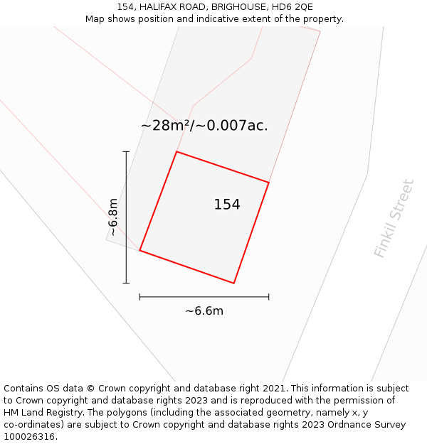 154, HALIFAX ROAD, BRIGHOUSE, HD6 2QE: Plot and title map