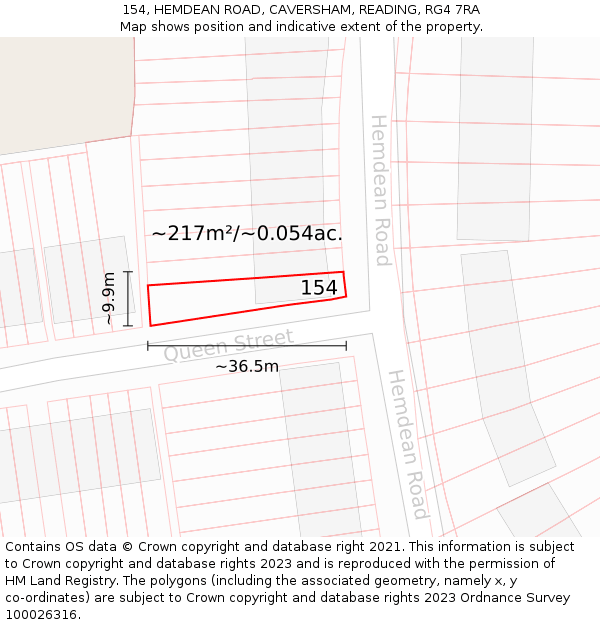 154, HEMDEAN ROAD, CAVERSHAM, READING, RG4 7RA: Plot and title map