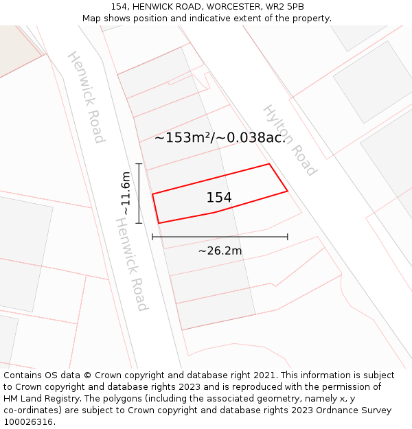 154, HENWICK ROAD, WORCESTER, WR2 5PB: Plot and title map