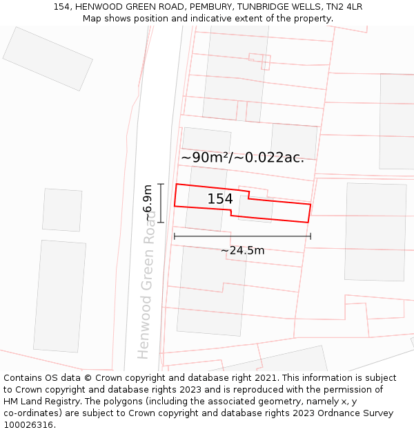 154, HENWOOD GREEN ROAD, PEMBURY, TUNBRIDGE WELLS, TN2 4LR: Plot and title map