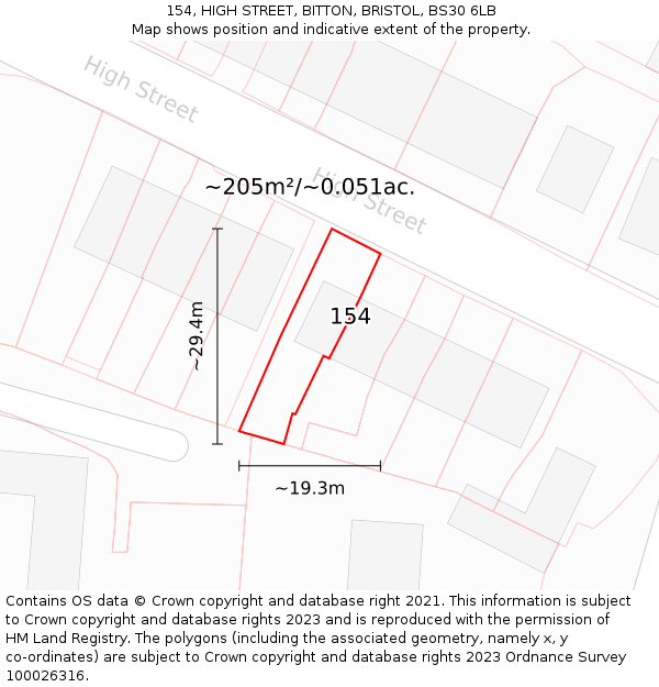 154, HIGH STREET, BITTON, BRISTOL, BS30 6LB: Plot and title map