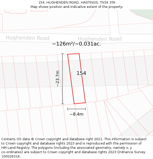 154, HUGHENDEN ROAD, HASTINGS, TN34 3TA: Plot and title map