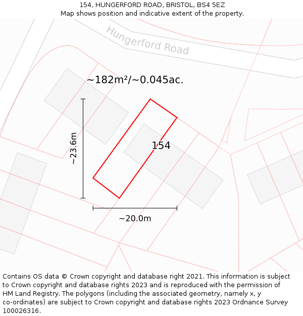 154, HUNGERFORD ROAD, BRISTOL, BS4 5EZ: Plot and title map