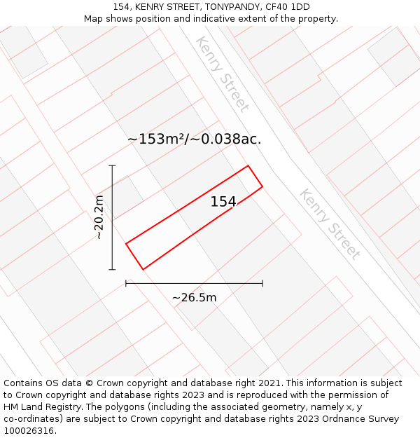 154, KENRY STREET, TONYPANDY, CF40 1DD: Plot and title map