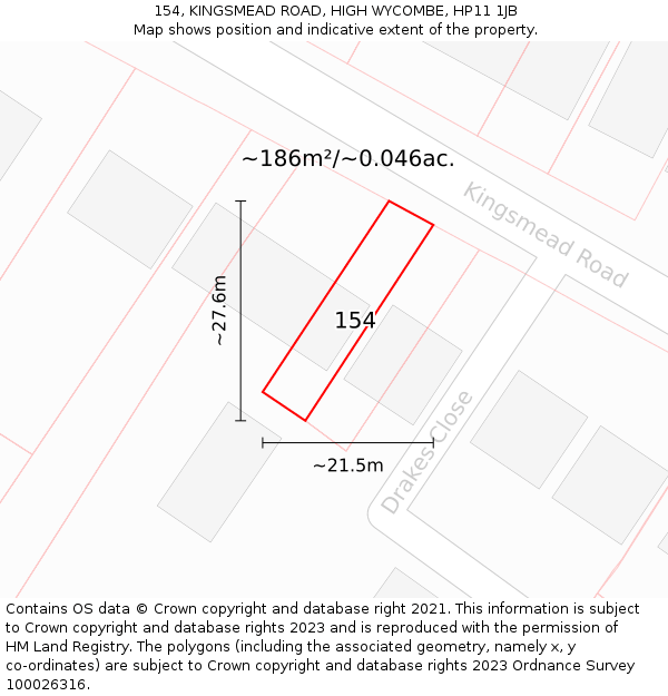154, KINGSMEAD ROAD, HIGH WYCOMBE, HP11 1JB: Plot and title map