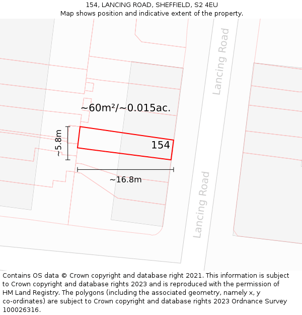 154, LANCING ROAD, SHEFFIELD, S2 4EU: Plot and title map
