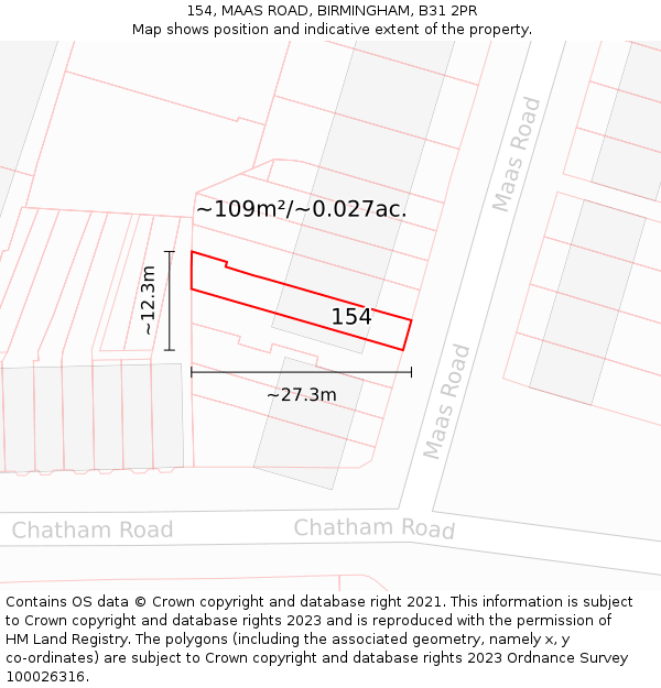 154, MAAS ROAD, BIRMINGHAM, B31 2PR: Plot and title map