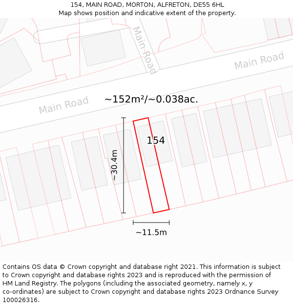 154, MAIN ROAD, MORTON, ALFRETON, DE55 6HL: Plot and title map