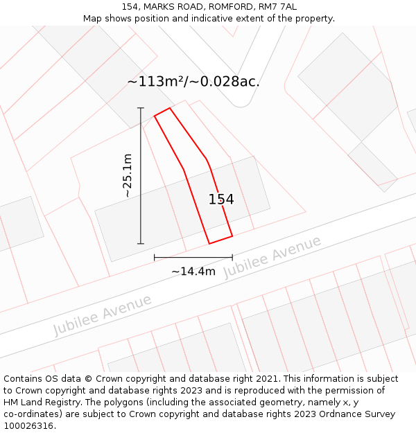 154, MARKS ROAD, ROMFORD, RM7 7AL: Plot and title map