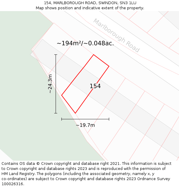 154, MARLBOROUGH ROAD, SWINDON, SN3 1LU: Plot and title map