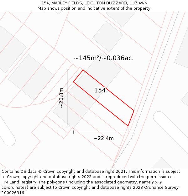 154, MARLEY FIELDS, LEIGHTON BUZZARD, LU7 4WN: Plot and title map