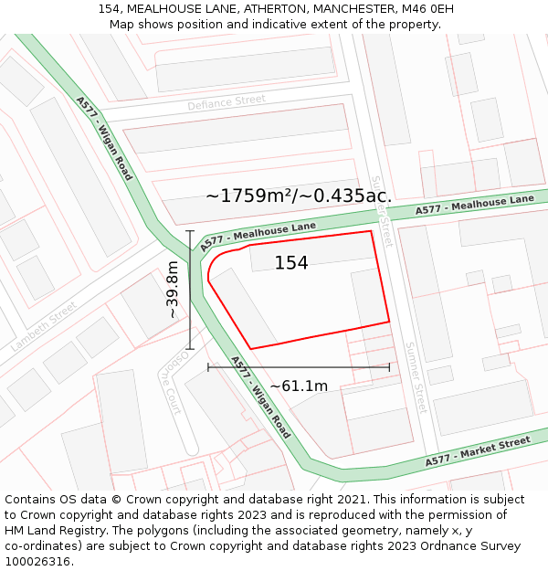 154, MEALHOUSE LANE, ATHERTON, MANCHESTER, M46 0EH: Plot and title map