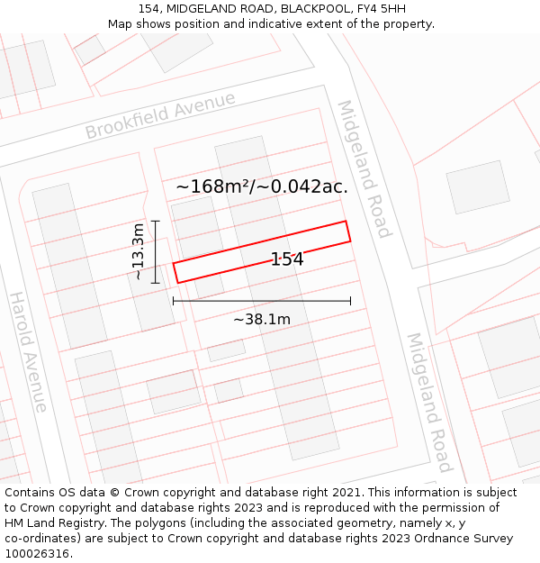 154, MIDGELAND ROAD, BLACKPOOL, FY4 5HH: Plot and title map