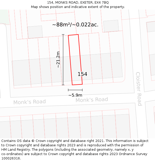 154, MONKS ROAD, EXETER, EX4 7BQ: Plot and title map