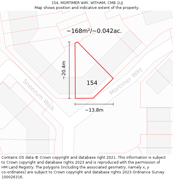 154, MORTIMER WAY, WITHAM, CM8 1UJ: Plot and title map