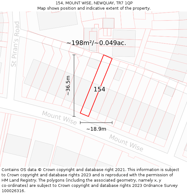 154, MOUNT WISE, NEWQUAY, TR7 1QP: Plot and title map