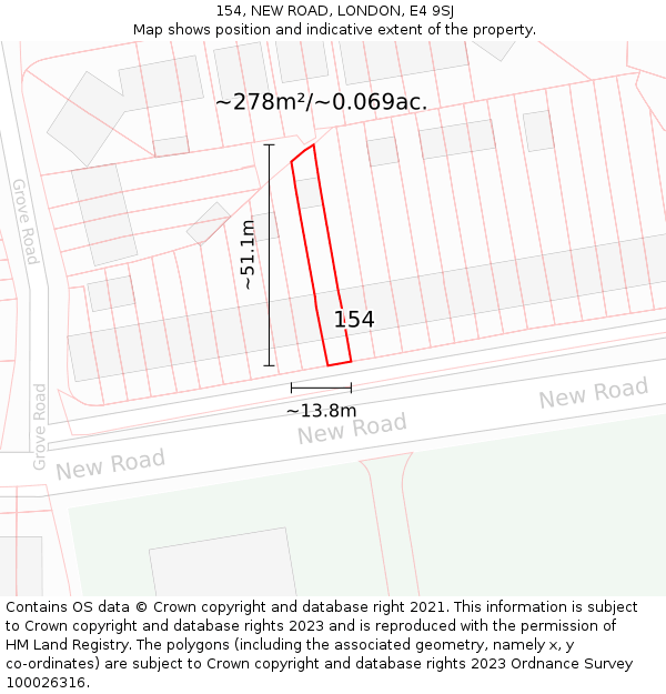 154, NEW ROAD, LONDON, E4 9SJ: Plot and title map