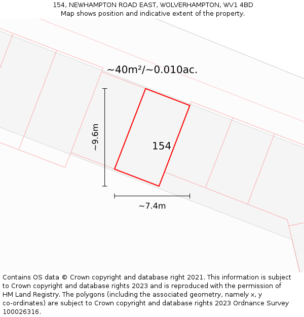154, NEWHAMPTON ROAD EAST, WOLVERHAMPTON, WV1 4BD: Plot and title map