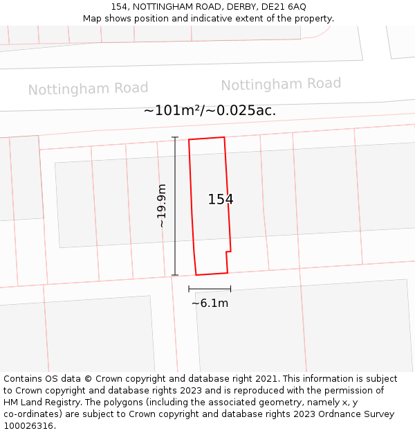 154, NOTTINGHAM ROAD, DERBY, DE21 6AQ: Plot and title map