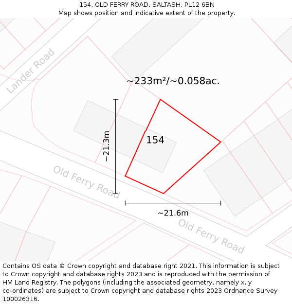 154, OLD FERRY ROAD, SALTASH, PL12 6BN: Plot and title map