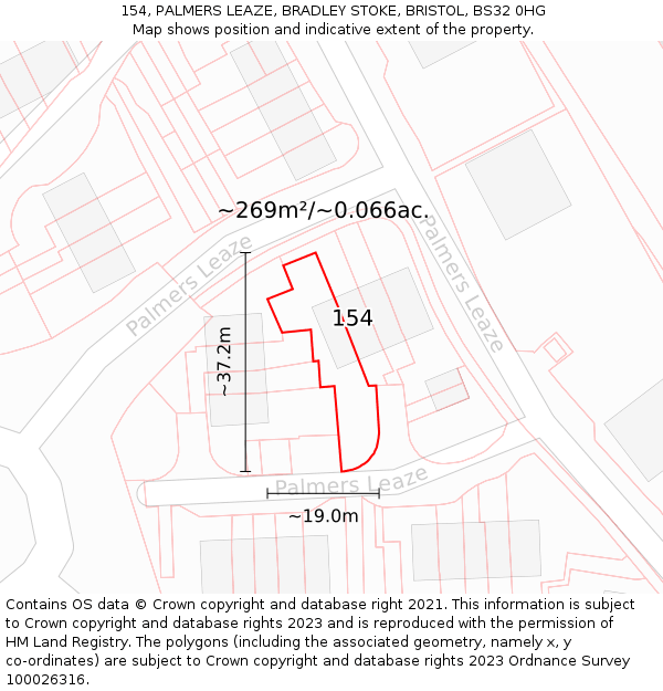 154, PALMERS LEAZE, BRADLEY STOKE, BRISTOL, BS32 0HG: Plot and title map