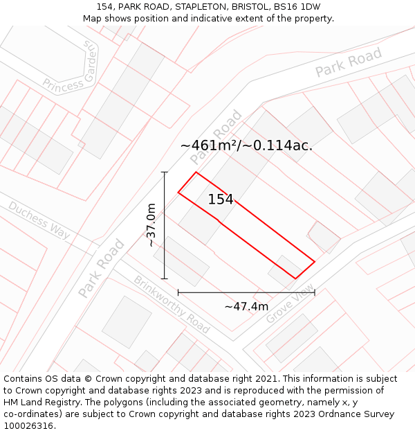 154, PARK ROAD, STAPLETON, BRISTOL, BS16 1DW: Plot and title map