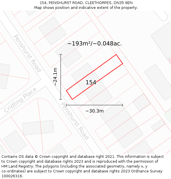 154, PENSHURST ROAD, CLEETHORPES, DN35 9EN: Plot and title map