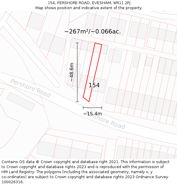 154, PERSHORE ROAD, EVESHAM, WR11 2PJ: Plot and title map