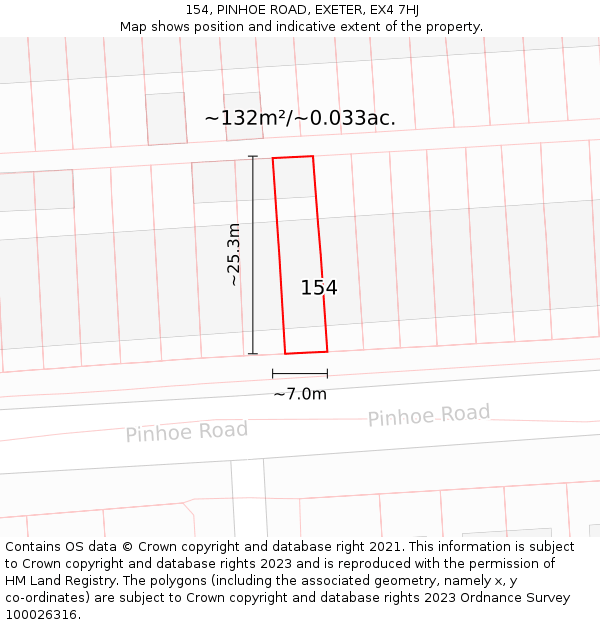 154, PINHOE ROAD, EXETER, EX4 7HJ: Plot and title map