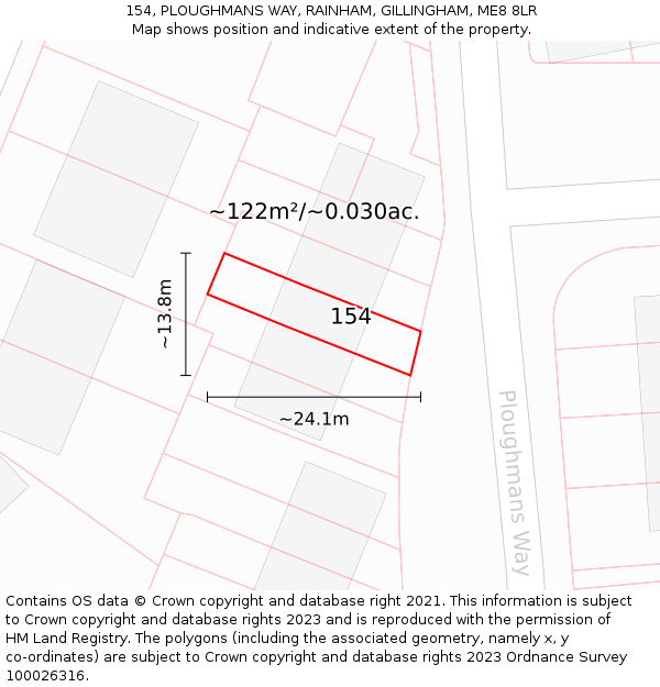 154, PLOUGHMANS WAY, RAINHAM, GILLINGHAM, ME8 8LR: Plot and title map