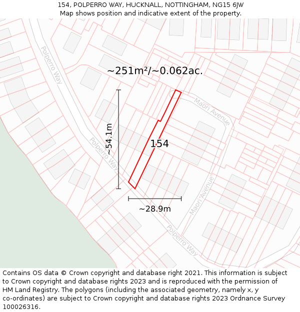 154, POLPERRO WAY, HUCKNALL, NOTTINGHAM, NG15 6JW: Plot and title map