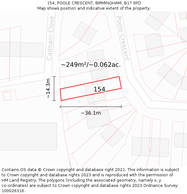 154, POOLE CRESCENT, BIRMINGHAM, B17 0PD: Plot and title map