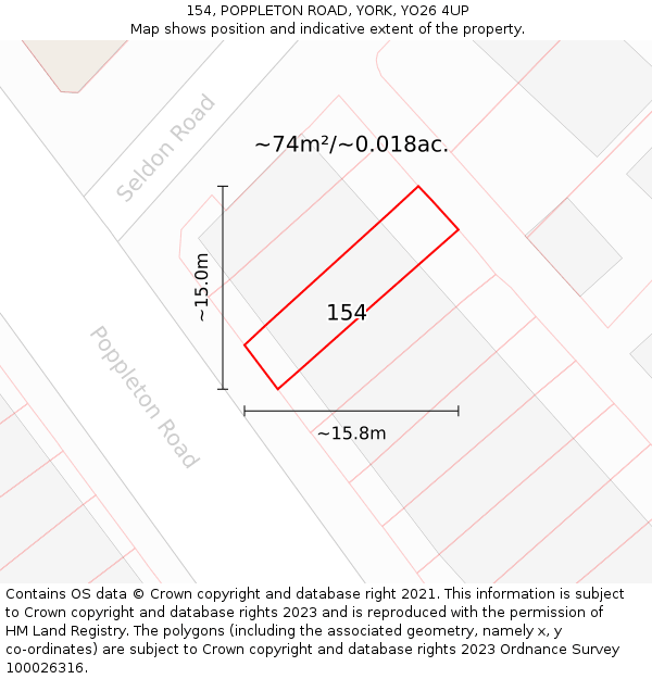 154, POPPLETON ROAD, YORK, YO26 4UP: Plot and title map