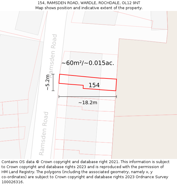 154, RAMSDEN ROAD, WARDLE, ROCHDALE, OL12 9NT: Plot and title map