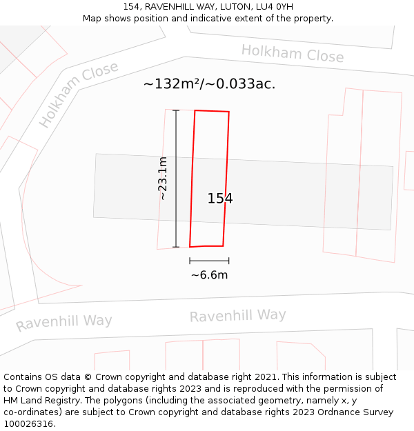 154, RAVENHILL WAY, LUTON, LU4 0YH: Plot and title map