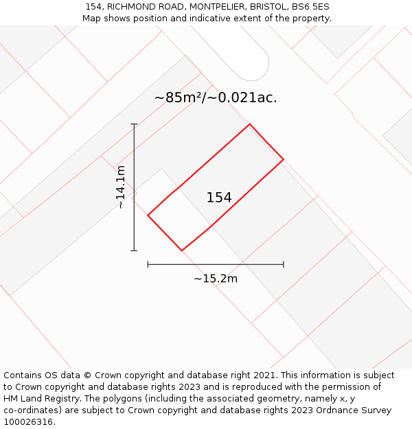 154, RICHMOND ROAD, MONTPELIER, BRISTOL, BS6 5ES: Plot and title map