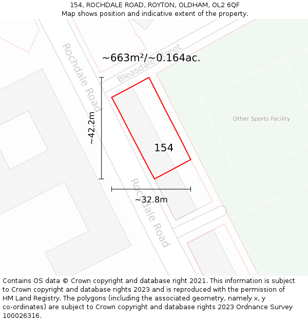 154, ROCHDALE ROAD, ROYTON, OLDHAM, OL2 6QF: Plot and title map