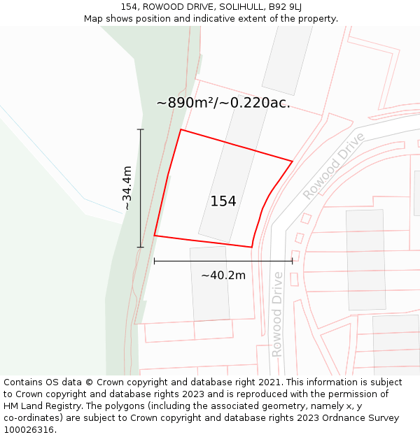 154, ROWOOD DRIVE, SOLIHULL, B92 9LJ: Plot and title map