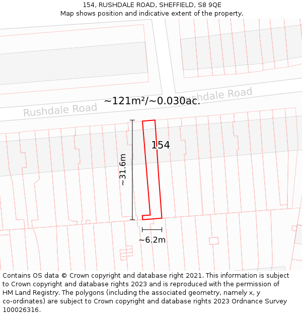 154, RUSHDALE ROAD, SHEFFIELD, S8 9QE: Plot and title map