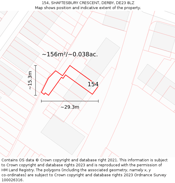 154, SHAFTESBURY CRESCENT, DERBY, DE23 8LZ: Plot and title map