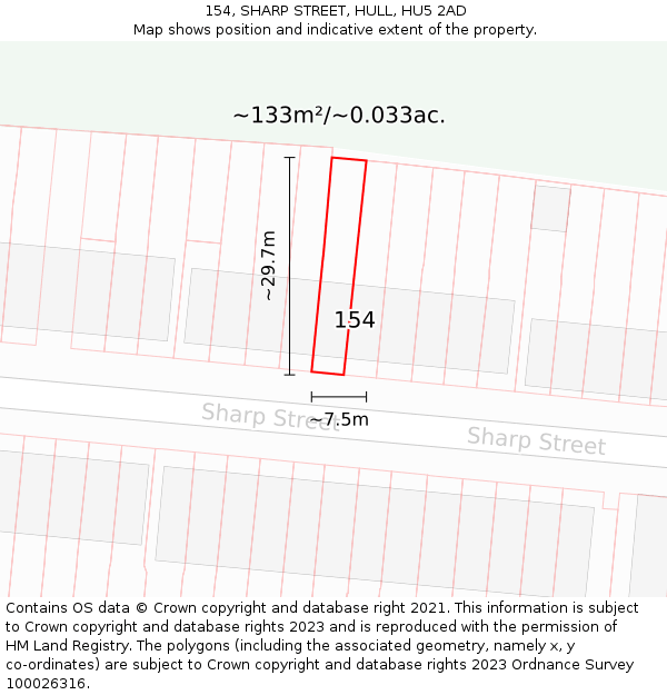 154, SHARP STREET, HULL, HU5 2AD: Plot and title map