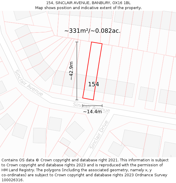 154, SINCLAIR AVENUE, BANBURY, OX16 1BL: Plot and title map