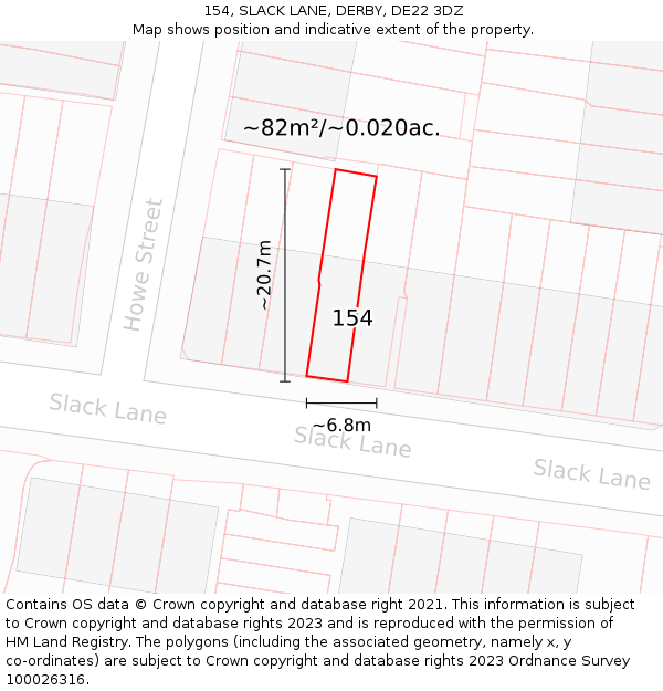 154, SLACK LANE, DERBY, DE22 3DZ: Plot and title map