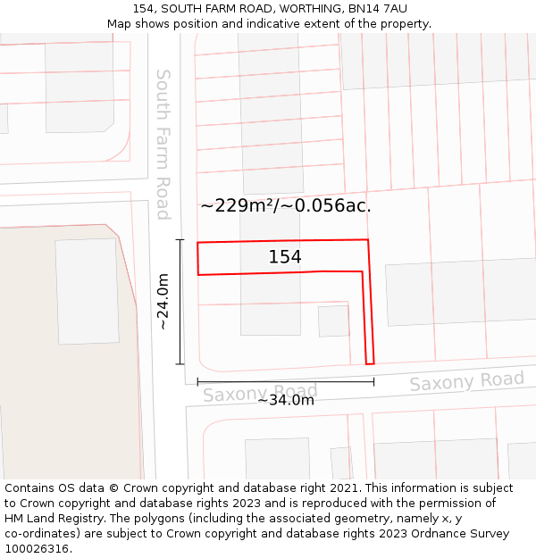 154, SOUTH FARM ROAD, WORTHING, BN14 7AU: Plot and title map