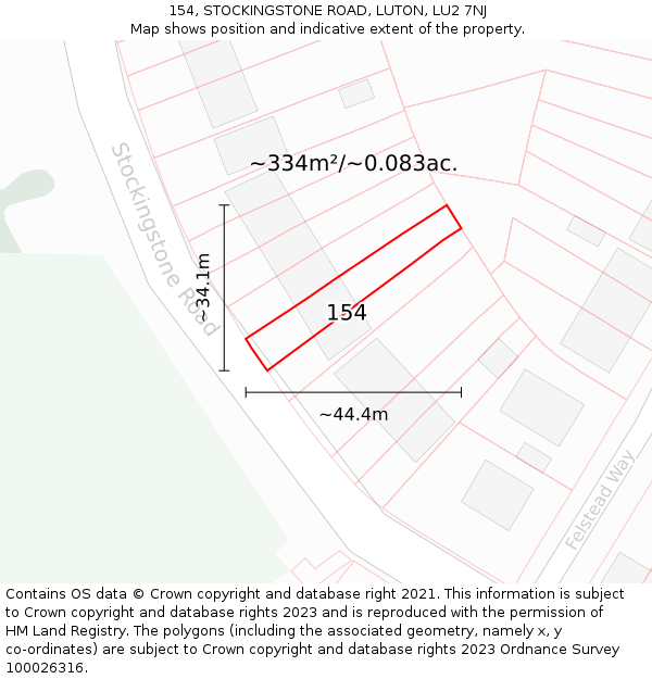 154, STOCKINGSTONE ROAD, LUTON, LU2 7NJ: Plot and title map
